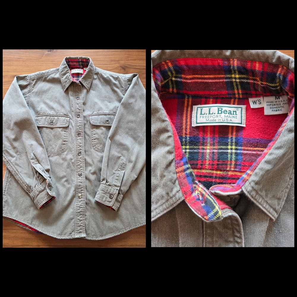 L.L. Bean Olive Green Utility Jacket with Red Plaid Lining
